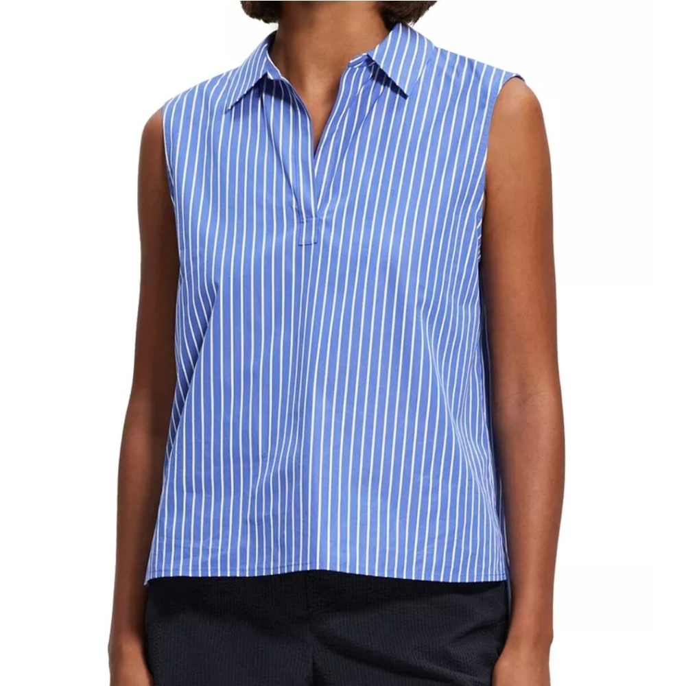 NWT Theory Bright Blue Striped Polo Top Size S